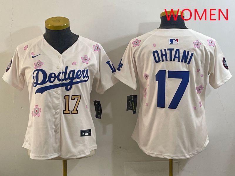 Women Los Angeles Dodgers 17 Ohtani Cream Sakura Edition 2025 Nike MLB Jersey style 6